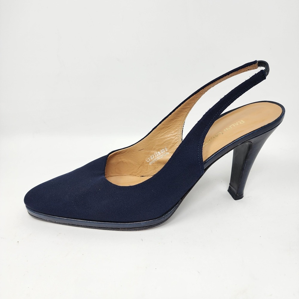 Lauren Ralph Lauren Lola II Slingback Pump Womens 10B Refined Navy Classic Spain